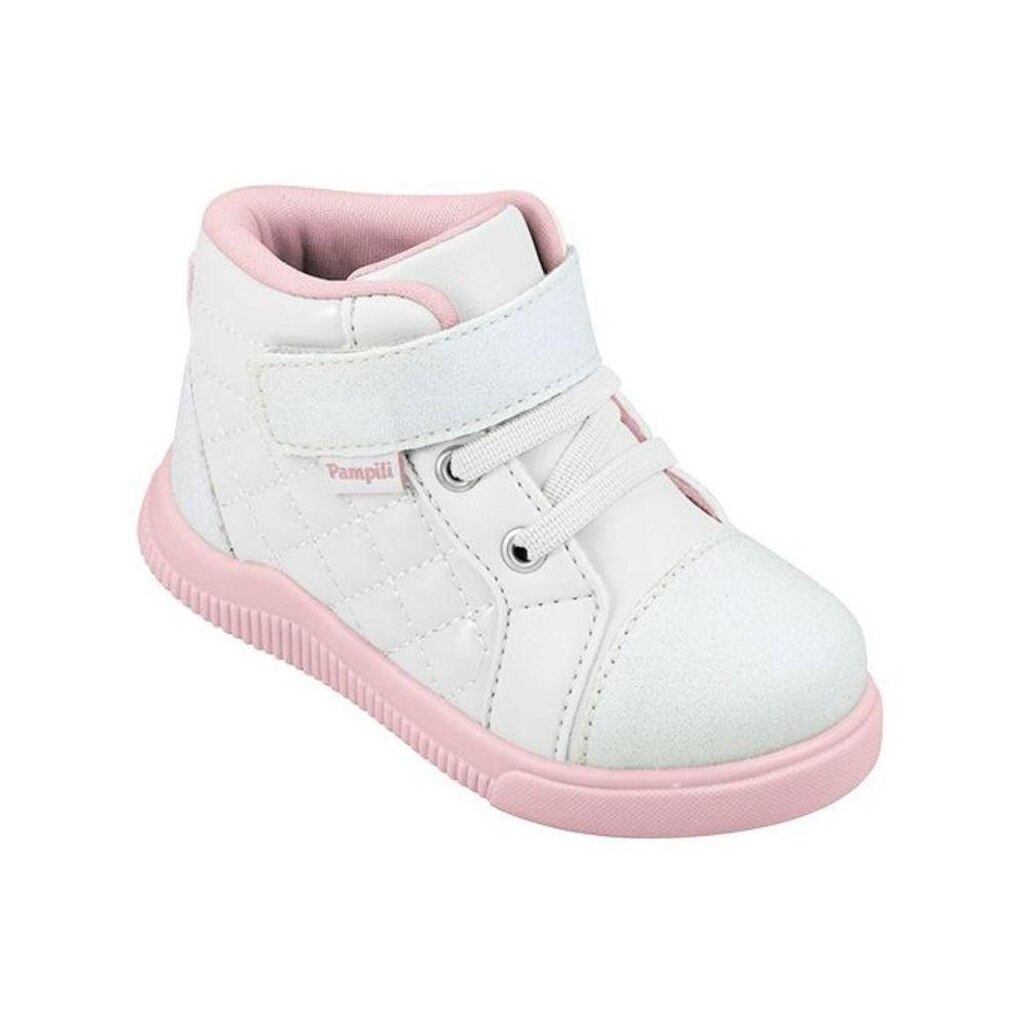 Tênis Cano Médio Pampili Pom Pom Branco e Rosa 699.037