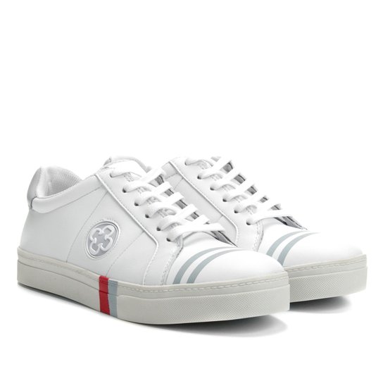 Tênis Capodarte Listras Monograma Feminino - Branco+Cinza