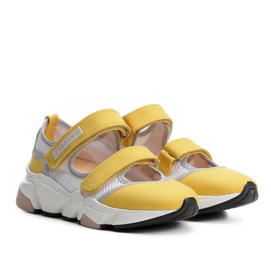 Tênis Carrano Chunky Meia Velcro Feminino - Amarelo+Branco