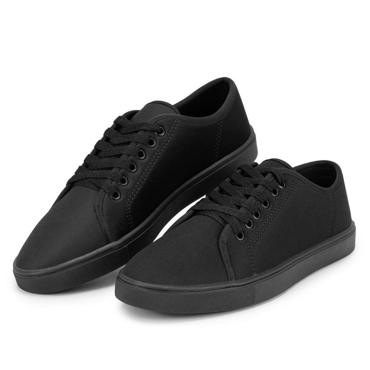 Tênis Casual Basico em Tecido Masculino Liso com Sola Reta e Cadarço -  Preto | Netshoes
