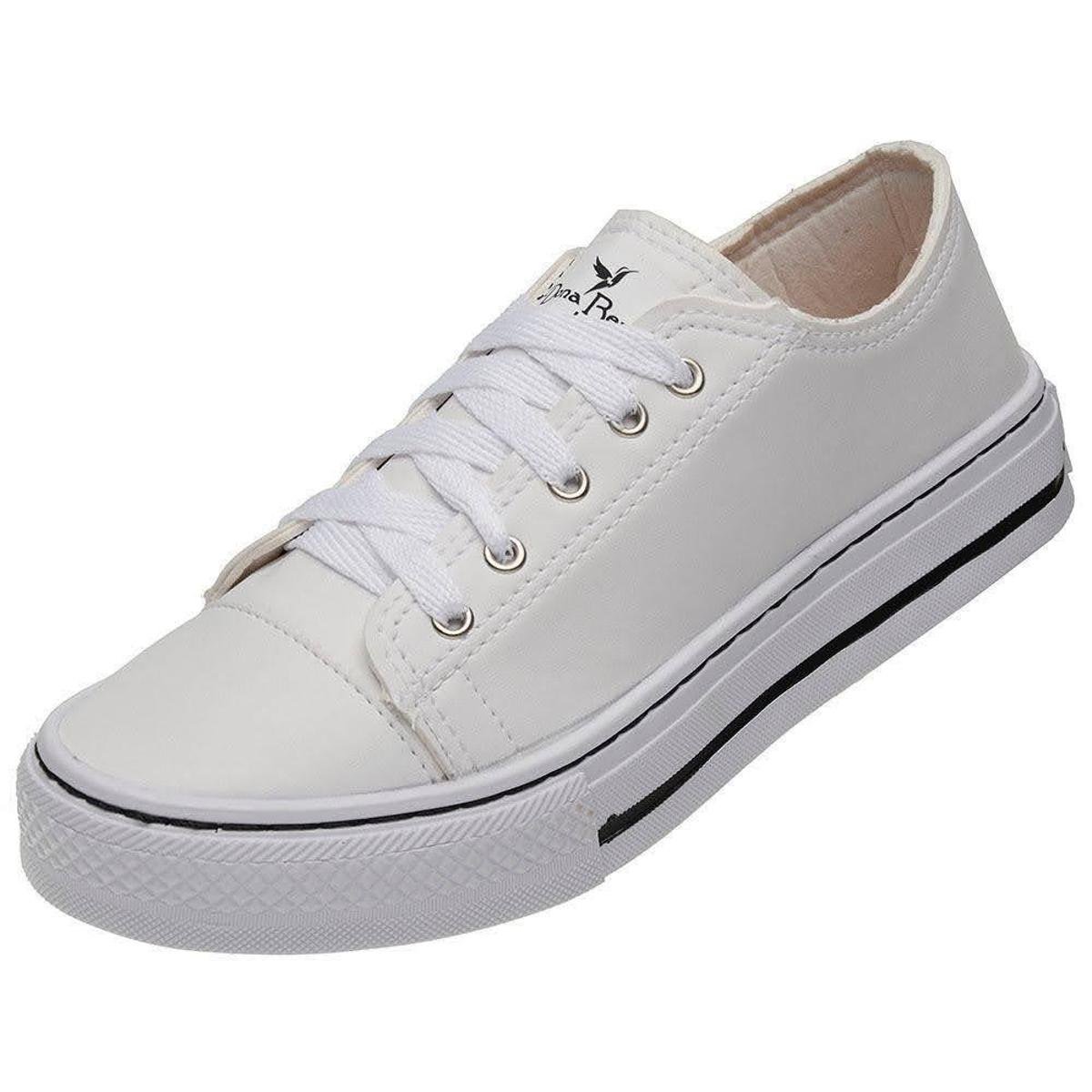 Tênis Casual Basico Feminino Liso com Cadarço e Sola Reta de Borracha -  Branco | Netshoes