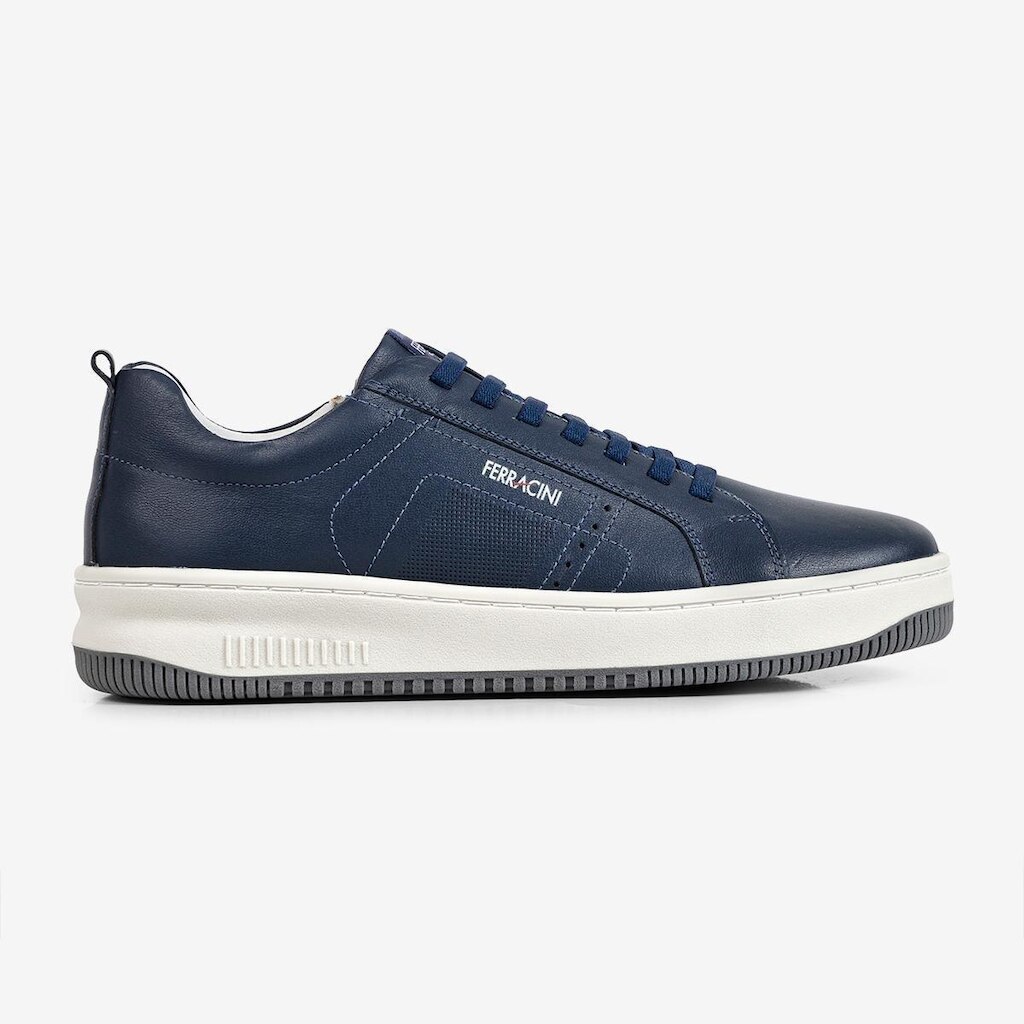 Tênis Casual Blur Ferracini Azul de Couro com Solado Branco