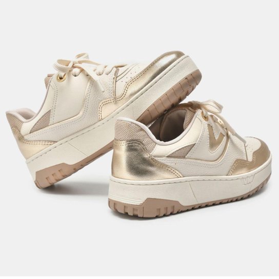 Tênis Casual Detalhe Metalizado Dourado Feminino Via Marte 42020 Bege