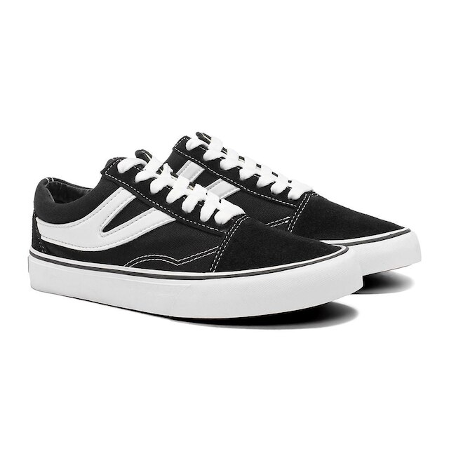Tênis Casual Em Lona/Couro Preto Feminino