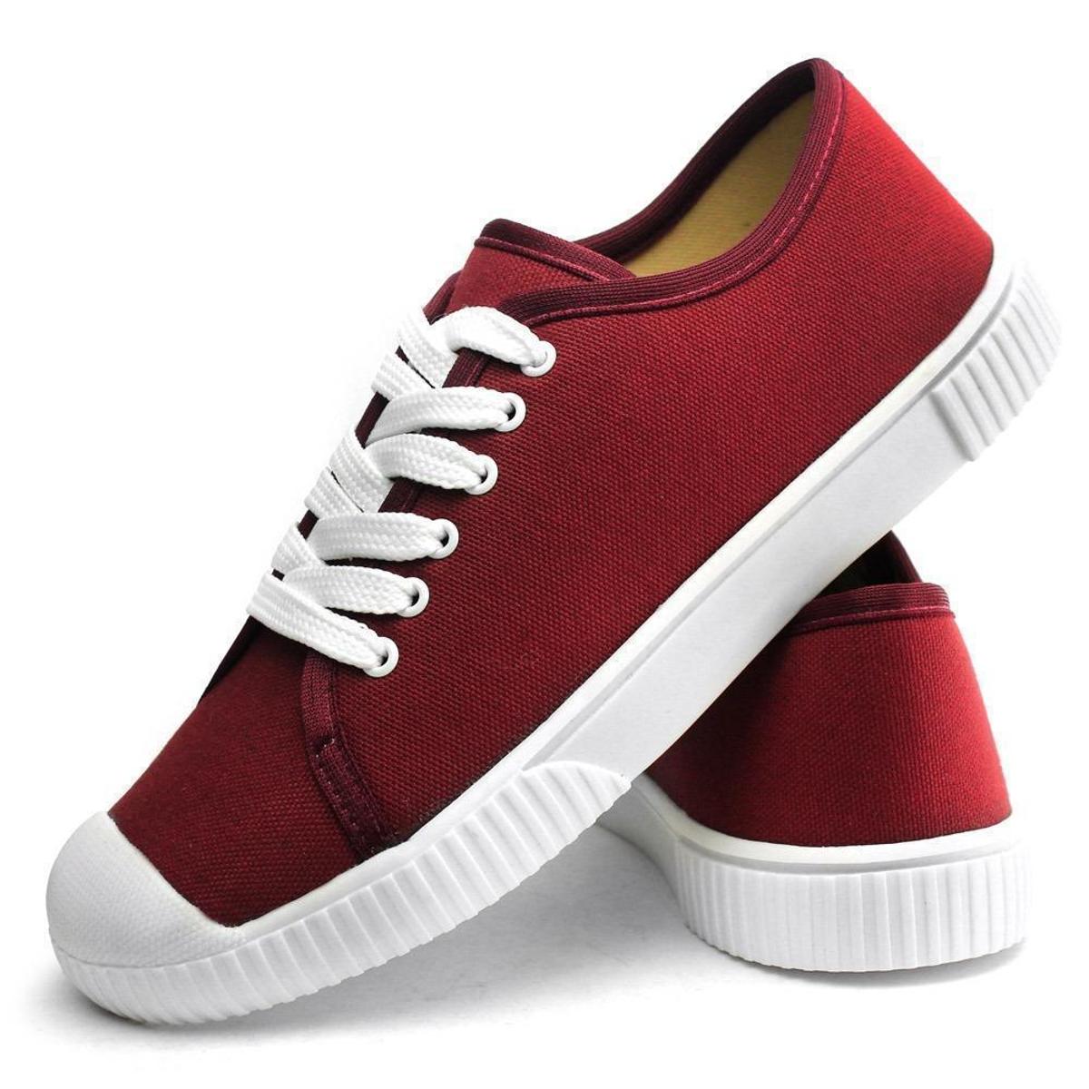 Tênis Casual Feminino Basico em Tecido Liso com Biqueira e Sola Reta -  Bordô | Netshoes