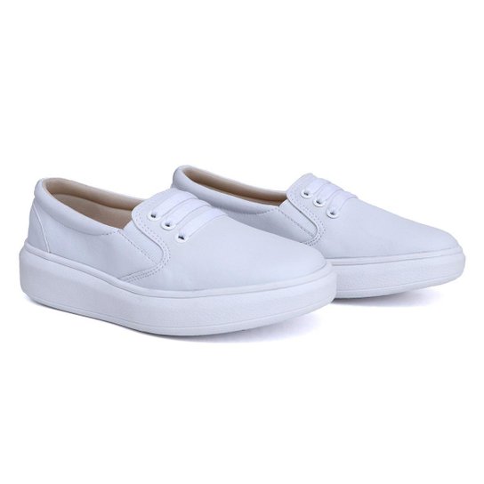 Tênis Casual Feminino Branco Enfermagem Sapatilha Slip On Feminina Elástico Calce Fácil Moderno
