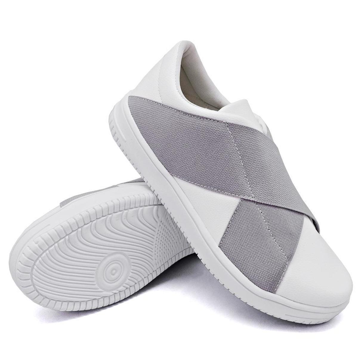 Tenis Casual Feminino Calce Facil sem Cadarço com Elasticos Cruzados ...