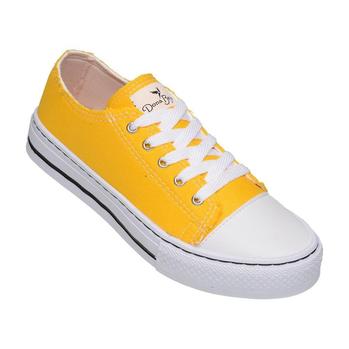 Tenis Casual Feminino Em Tecido Com Solado Reto e Ajuste Cadarço - Amarelo  | Netshoes