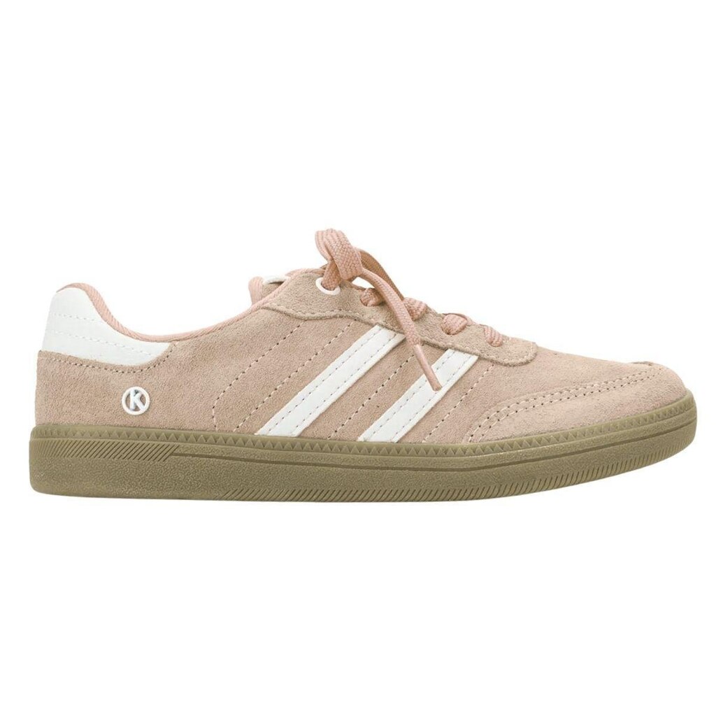 Tênis Casual Feminino Kolosh C3905 Camurça de Couro Cadarço Bege