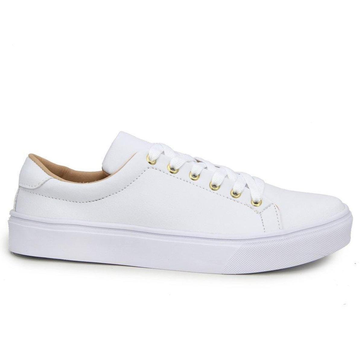 Tenis Casual Feminino Liso Com Solado Reto E Fechamento Cadarço - Branco |  Netshoes