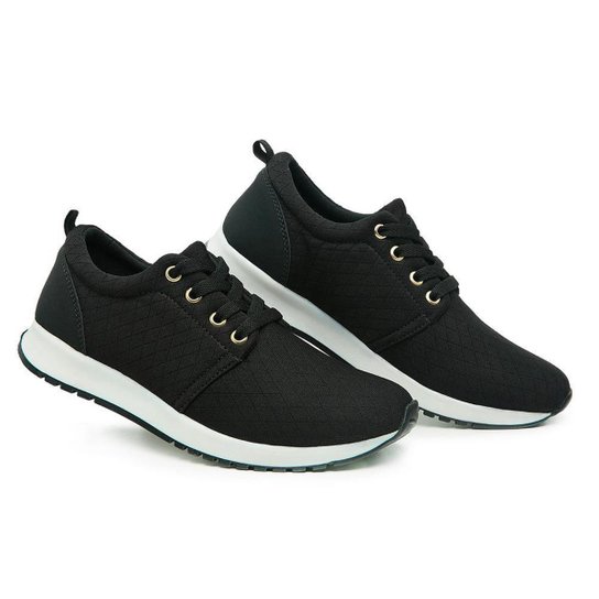 Tênis Casual Feminino Moda passeio - Preto+Branco Menor preço em Tênis Casual Feminino Moda passeio - Preto+Branco