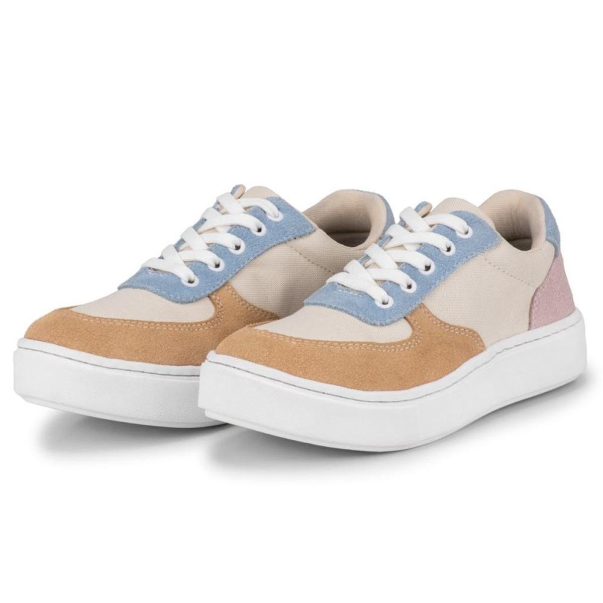 Tênis Casual Feminino Sola Borracha Fecho Cadarço e Recortes Menor preço em Tênis Casual Feminino Sola Borracha Fecho Cadarço e Recortes