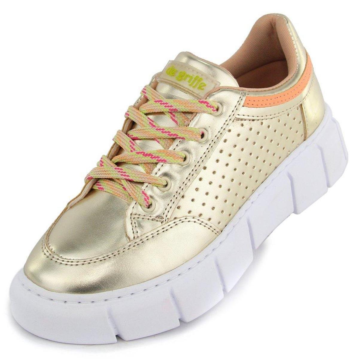 Tenis Casual Griffe Feminino Macio Confortável GF2020 Dourado