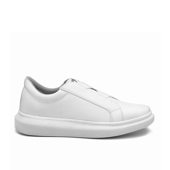 Tênis Casual Masculino Calce Fácil Elástico Liso Conforto - Branco Menor preço em Tênis Casual Masculino Calce Fácil Elástico Liso Conforto - Branco