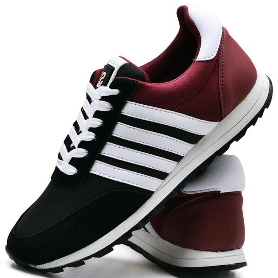 Tênis Casual Masculino Com Recortes e Listras Laterais - Preto Menor preço em Tênis Casual Masculino Com Recortes e Listras Laterais - Preto