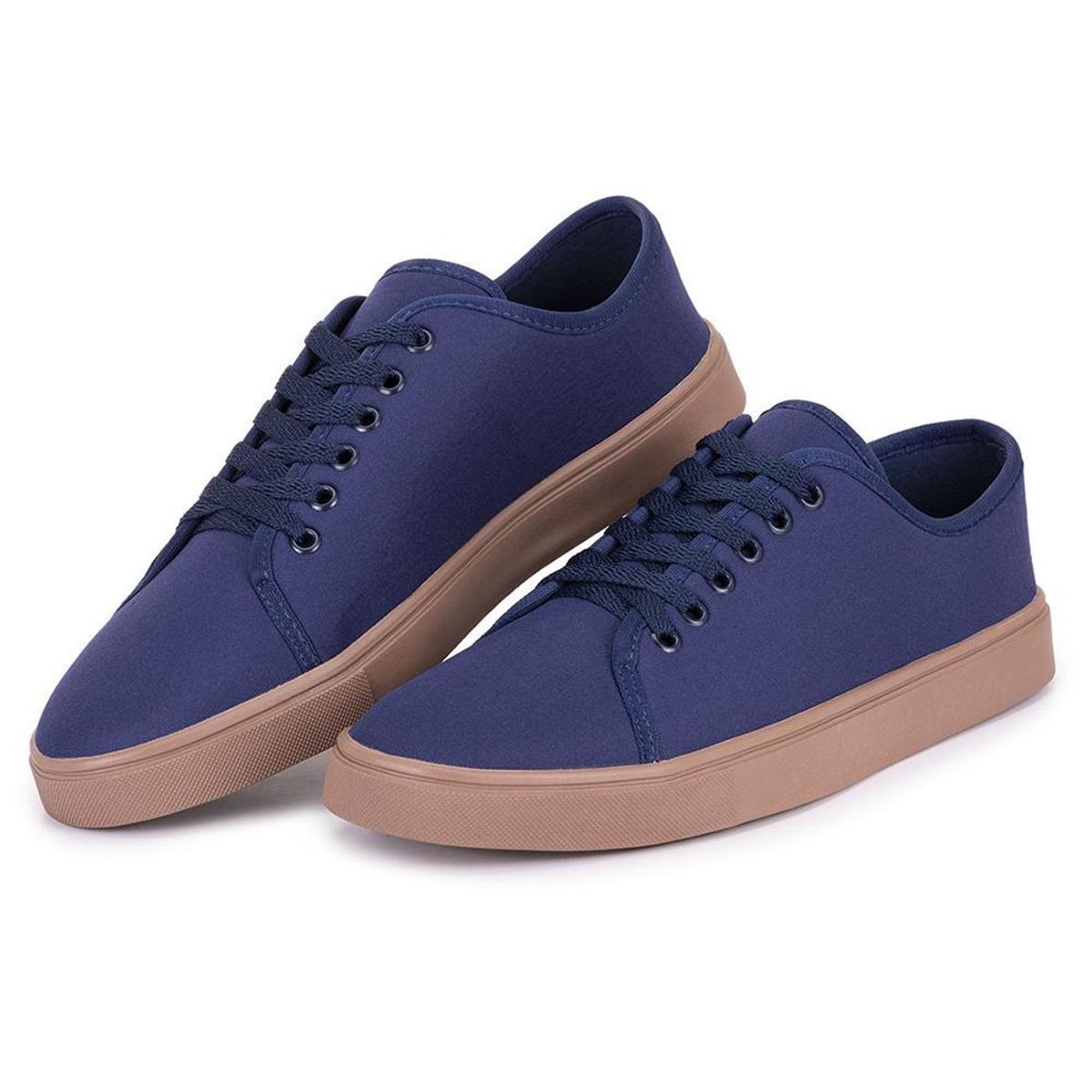 Tênis Casual Masculino em Tecido Liso com Sola Baixa Reta e Cadarço -  Marinho | Netshoes