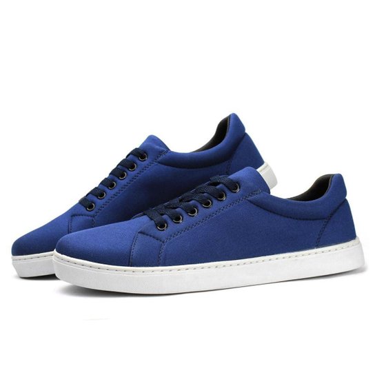 Tenis Casual Masculino Lona Solado Borracha Palmilha EVA Macia Com Cadarço - Azul Menor preço em Tenis Casual Masculino Lona Solado Borracha Palmilha EVA Macia Com Cadarço - Azul