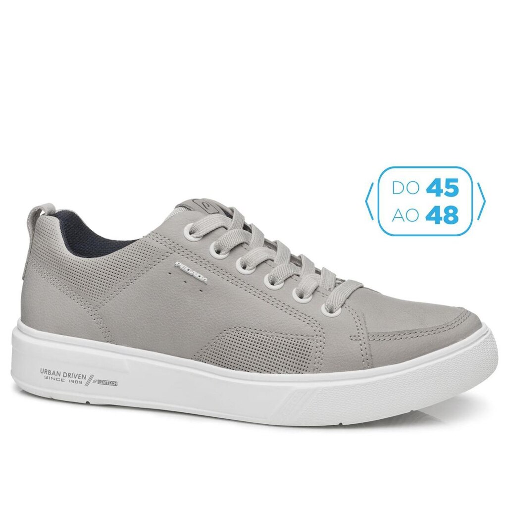 Tênis Casual Pegada Masculino Plus Size em Couro Silver 511902-09