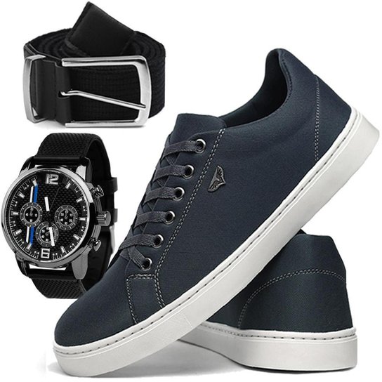 Tênis Casual SB SapatoFran com Relógio e Cinto Gorgurão Masculino - Chumbo Menor preço em Tênis Casual SB SapatoFran com Relógio e Cinto Gorgurão Masculino - Chumbo