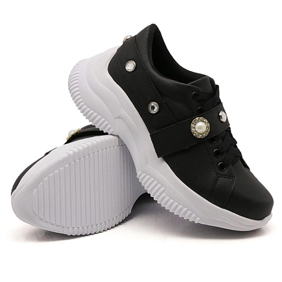 Tenis Chunky Feminino Liso com Cadarço Tira Autocolante e Aplicações ...