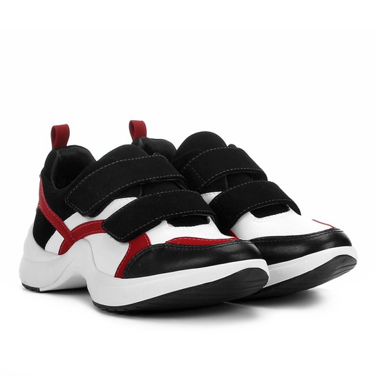 Tênis Chunky Ramarim Sneacker Velcro Feminino - Preto+Vermelho