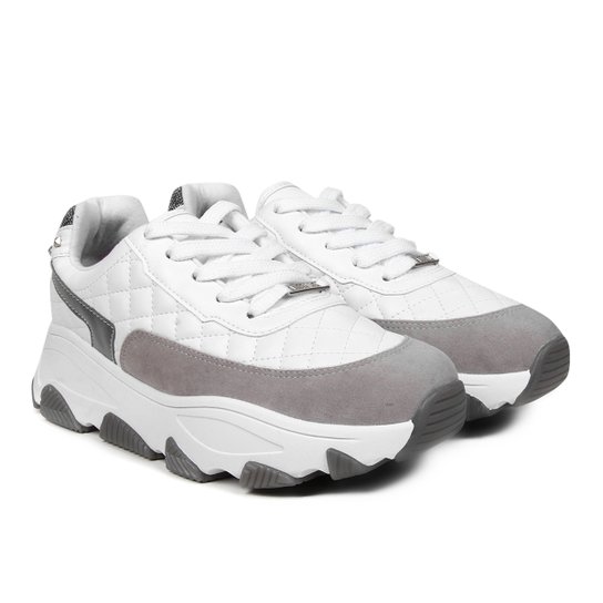 Tênis Chunky Vizzano Matelassê Feminino - Branco+Cinza Menor preço em Tênis Chunky Vizzano Matelassê Feminino - Branco+Cinza