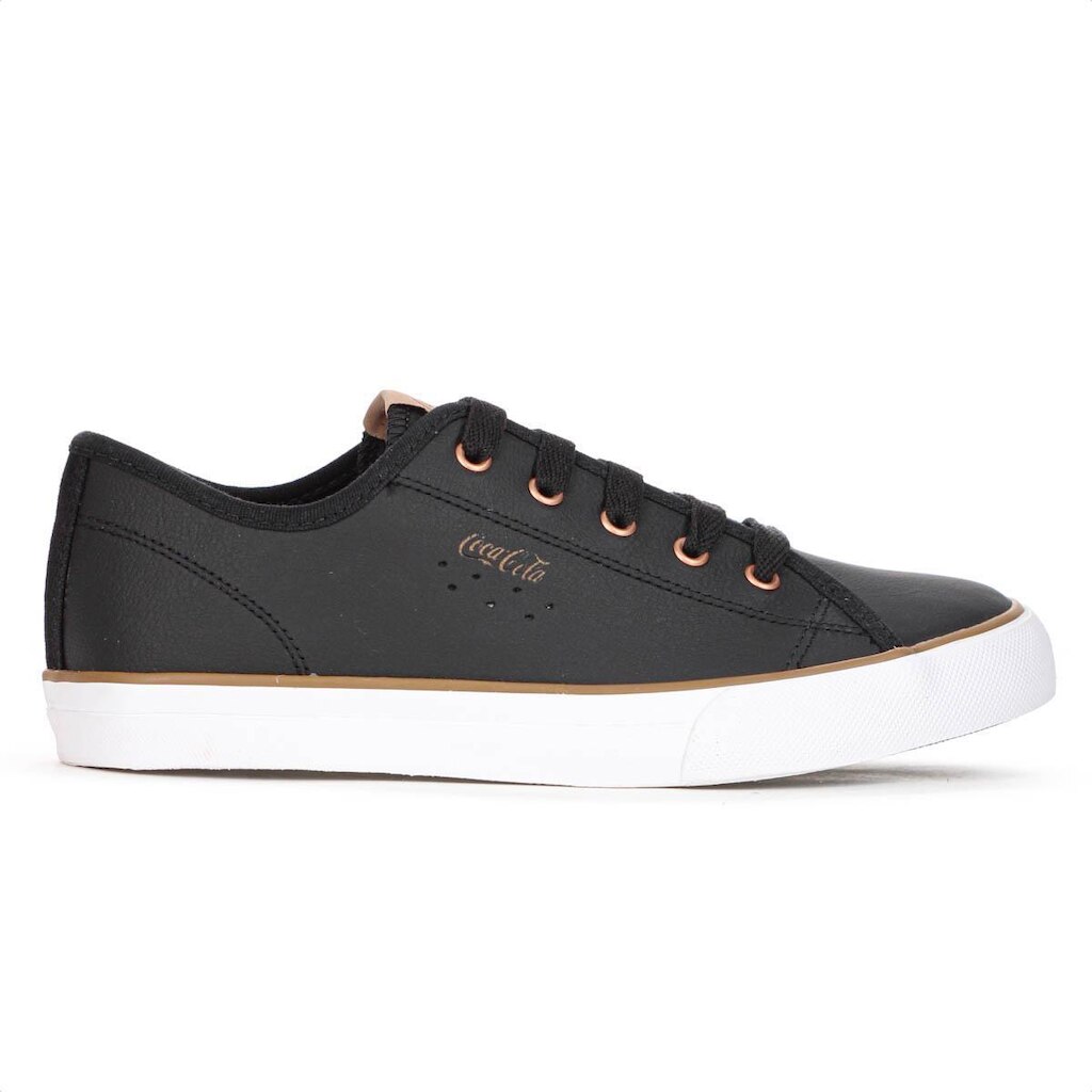 Tênis Coca Cola Stream Leather Preto e Cobre - Feminino