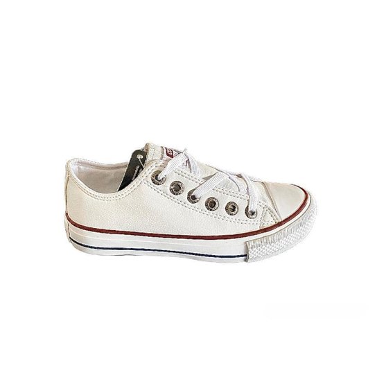 Tênis Converse Couro Chuck Taylor All Star - Linha Vermelha - Branco Menor preço em Tênis Converse Couro Chuck Taylor All Star - Linha Vermelha - Branco