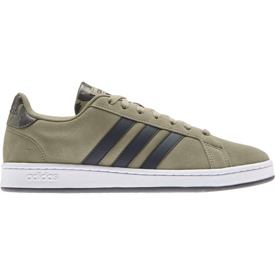 Tênis Couro Adidas Grand Court Camo Masculino - Verde Militar Menor preço em Tênis Couro Adidas Grand Court Camo Masculino - Verde Militar
