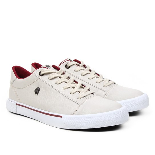 Tênis Couro Black Horse Polo Masculino - Branco+Vinho Menor preço em Tênis Couro Black Horse Polo Masculino - Branco+Vinho