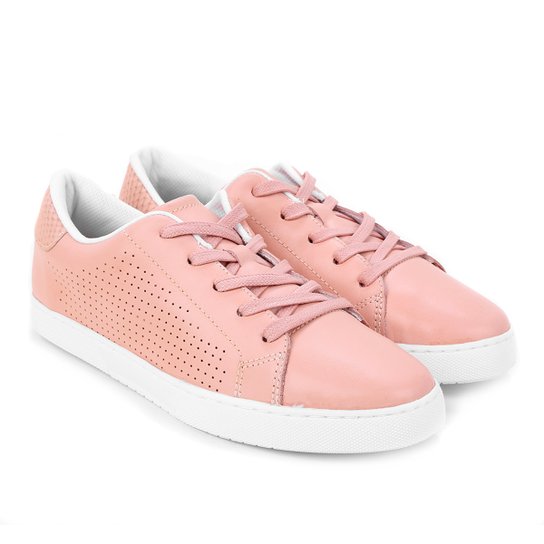 Tênis Couro Bottero Perfuros Feminino - Rosa Claro Menor preço em Tênis Couro Bottero Perfuros Feminino - Rosa Claro