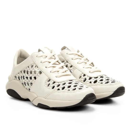 Tênis Couro Carmim Laser Amarração Feminino - Off White