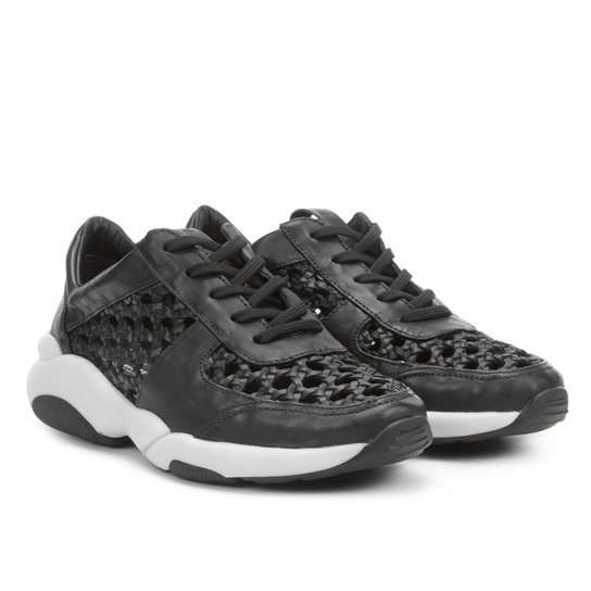 Tênis Couro Carmim Laser Amarração Feminino - Preto