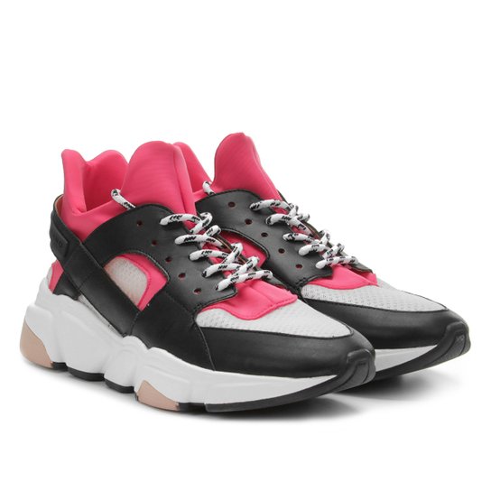 Tênis Couro Carrano Chunky Sneaker Feminino - Preto+Pink