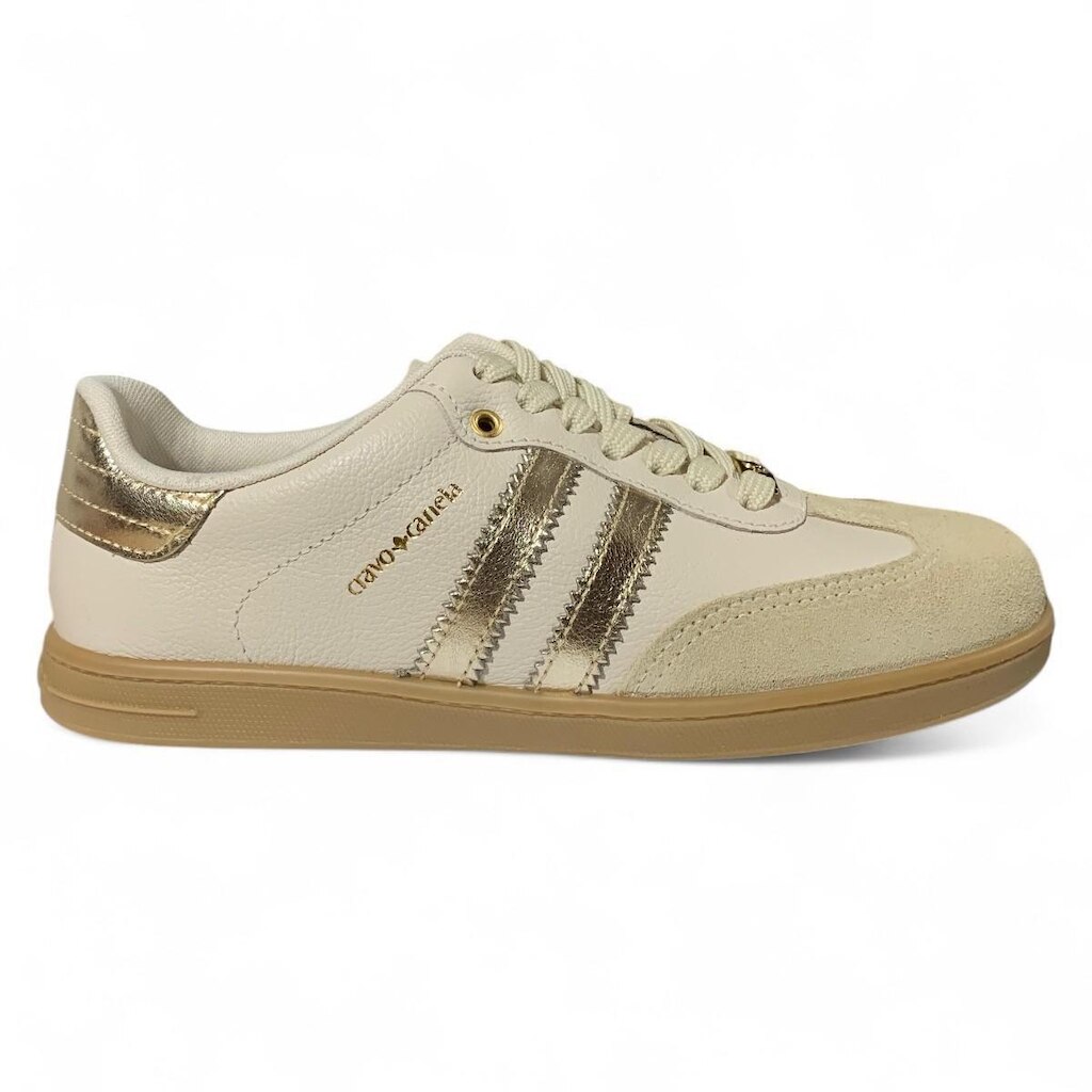 TENIS COURO CRAVO E CANELA OFF WHITE/ OURO