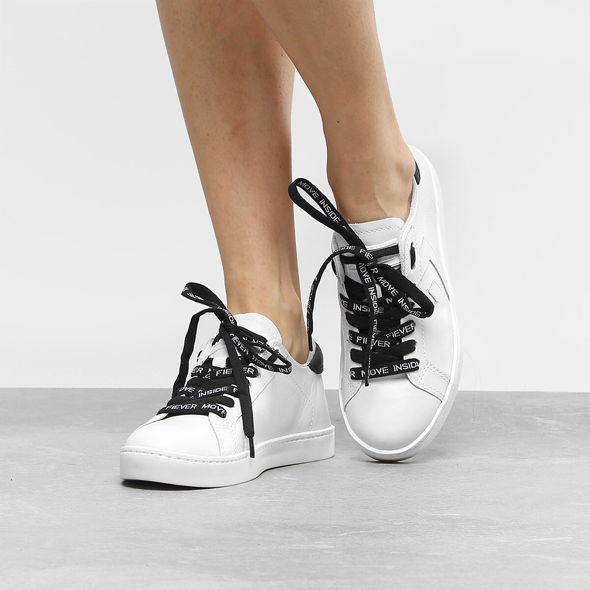 Tênis Couro Fiever River Cadarço Diferenciado Feminino - Branco+Preto |  Netshoes
