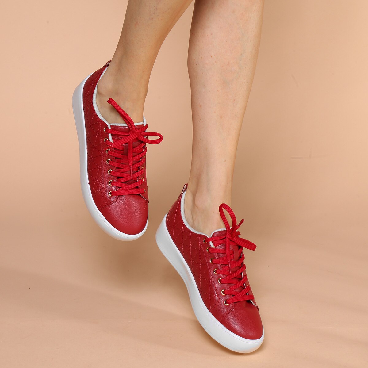 Tênis Couro Jorge Bischoff Flatform Matelassê Feminino - Vermelho | Netshoes