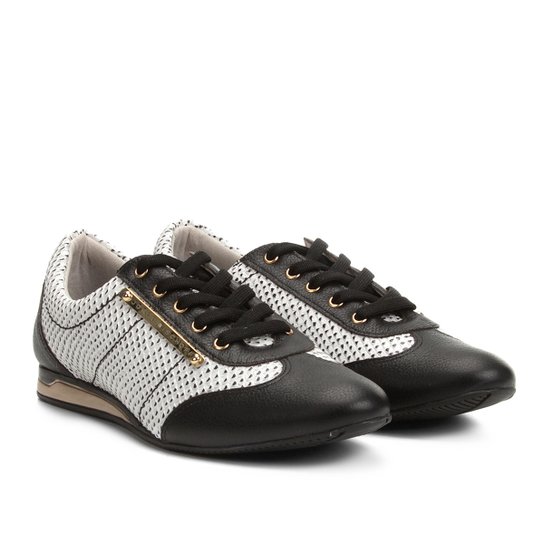 Tênis Couro Jorge Bischoff Jogging Snake Placa Feminino - Branco+Preto