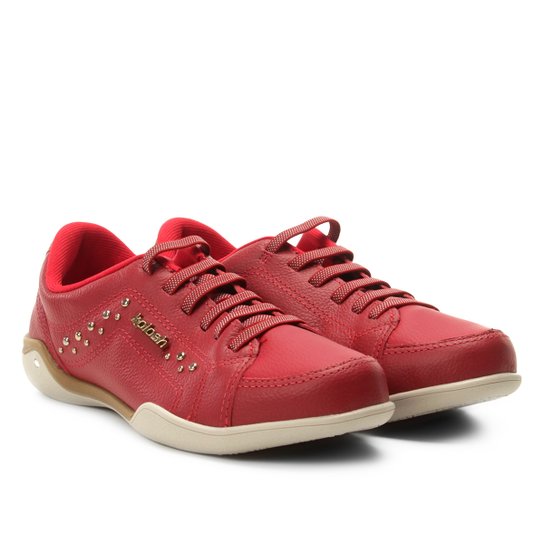 Tênis Couro Kolosh Elástico Apliques Laterais Feminino - Vermelho Menor preço em Tênis Couro Kolosh Elástico Apliques Laterais Feminino - Vermelho