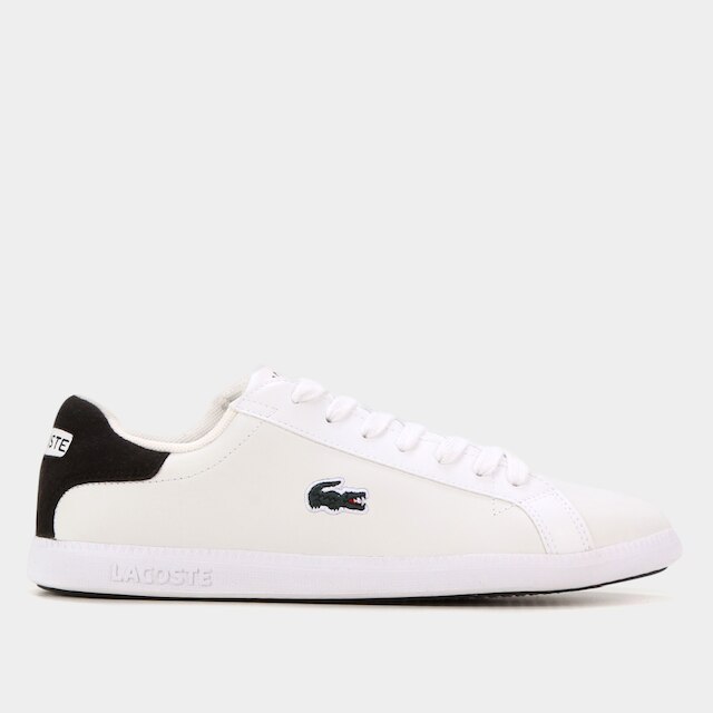 Tênis Couro Lacoste Graduate Masculino - Branco+Preto Menor preço em Tênis Couro Lacoste Graduate Masculino - Branco+Preto