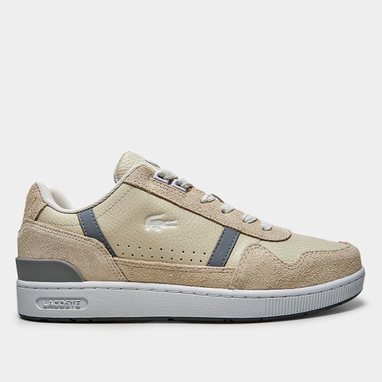 Tênis Couro Lacoste T-Clip Masculino - Branco+Cinza Menor preço em Tênis Couro Lacoste T-Clip Masculino - Branco+Cinza