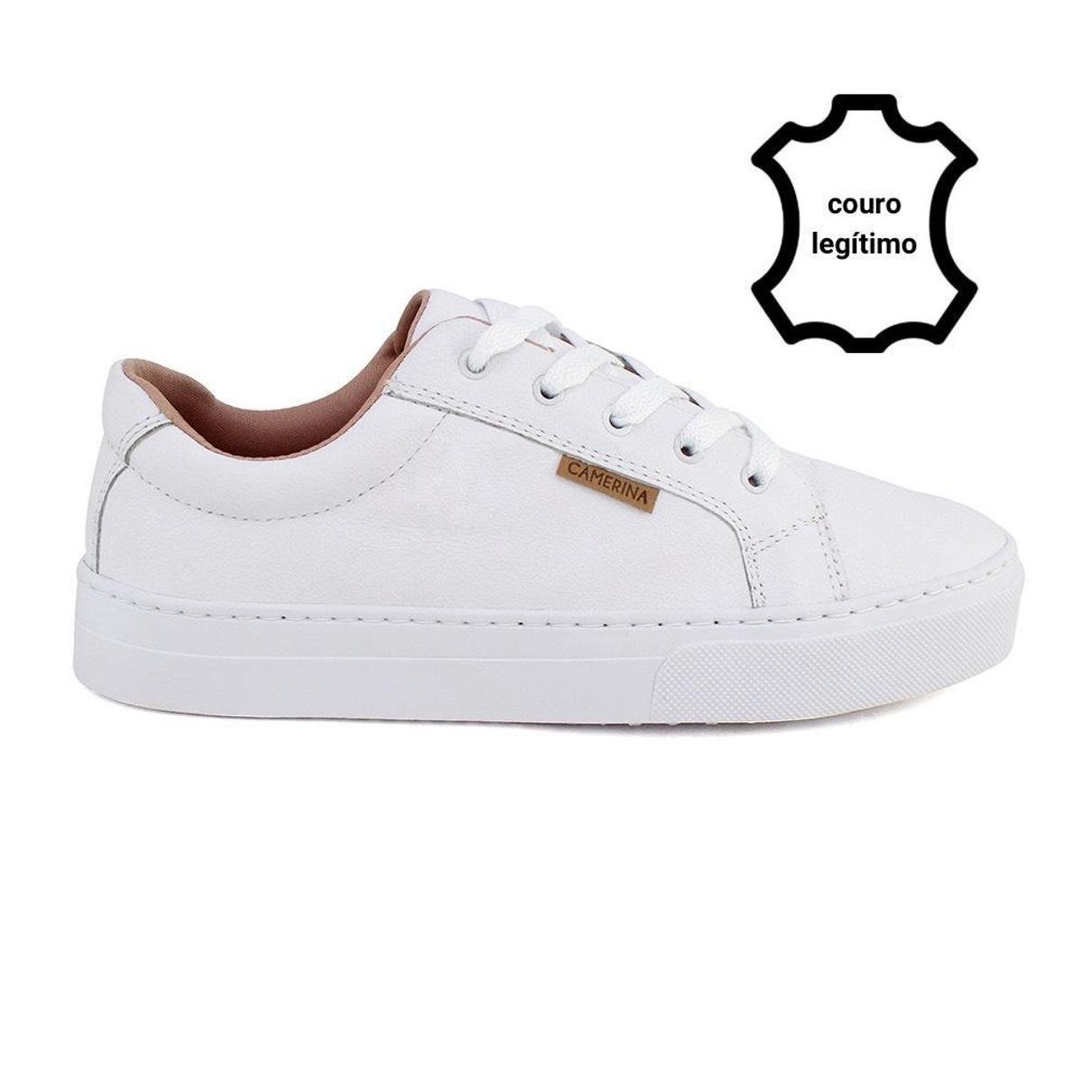 Tenis Couro Legitimo Branco Feminino Sola Reta