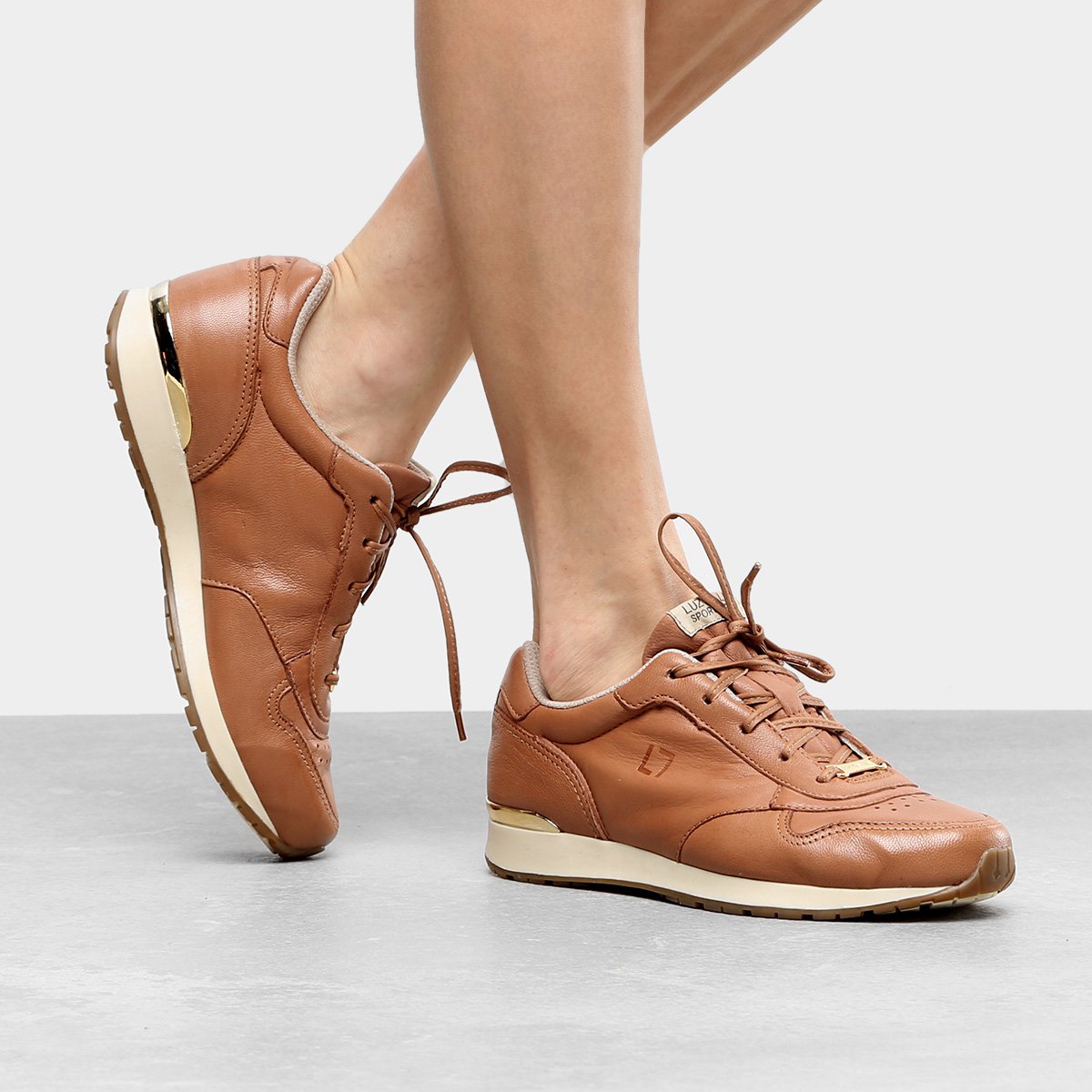 Tênis Couro Luz da Lua Jogging Feminino - Caramelo | Netshoes