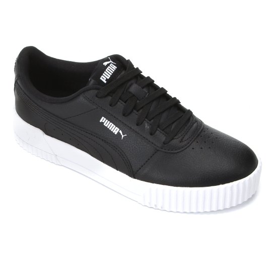 Tênis Couro Puma Carina Feminino - Preto+Branco Menor preço em Tênis Couro Puma Carina Feminino - Preto+Branco