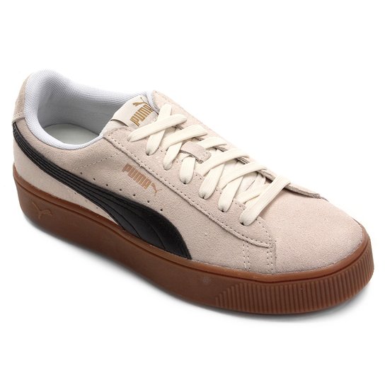 Tênis Couro Puma Vikky Stacked Feminino - Branco e Preto Menor preço em Tênis Couro Puma Vikky Stacked Feminino - Branco e Preto