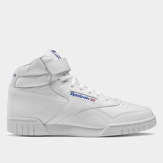 Tênis Couro Reebok Cano Médio Ex-O-Fit Hi Masculino - Branco+Azul Menor preço em Tênis Couro Reebok Cano Médio Ex-O-Fit Hi Masculino - Branco+Azul