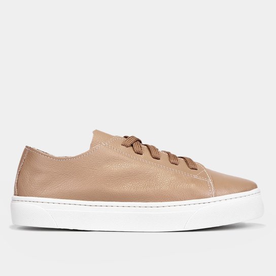 Tênis Couro Shoestock Básico Sem Forro Feminino - Bege Menor preço em Tênis Couro Shoestock Básico Sem Forro Feminino - Bege