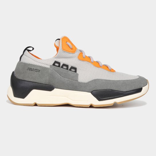 Tênis Couro Starter Masculino - Cinza+Laranja Menor preço em Tênis Couro Starter Masculino - Cinza+Laranja