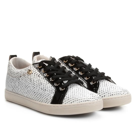 Tênis Couro Texturizado Jorge Bischoff Feminino - Branco+Preto