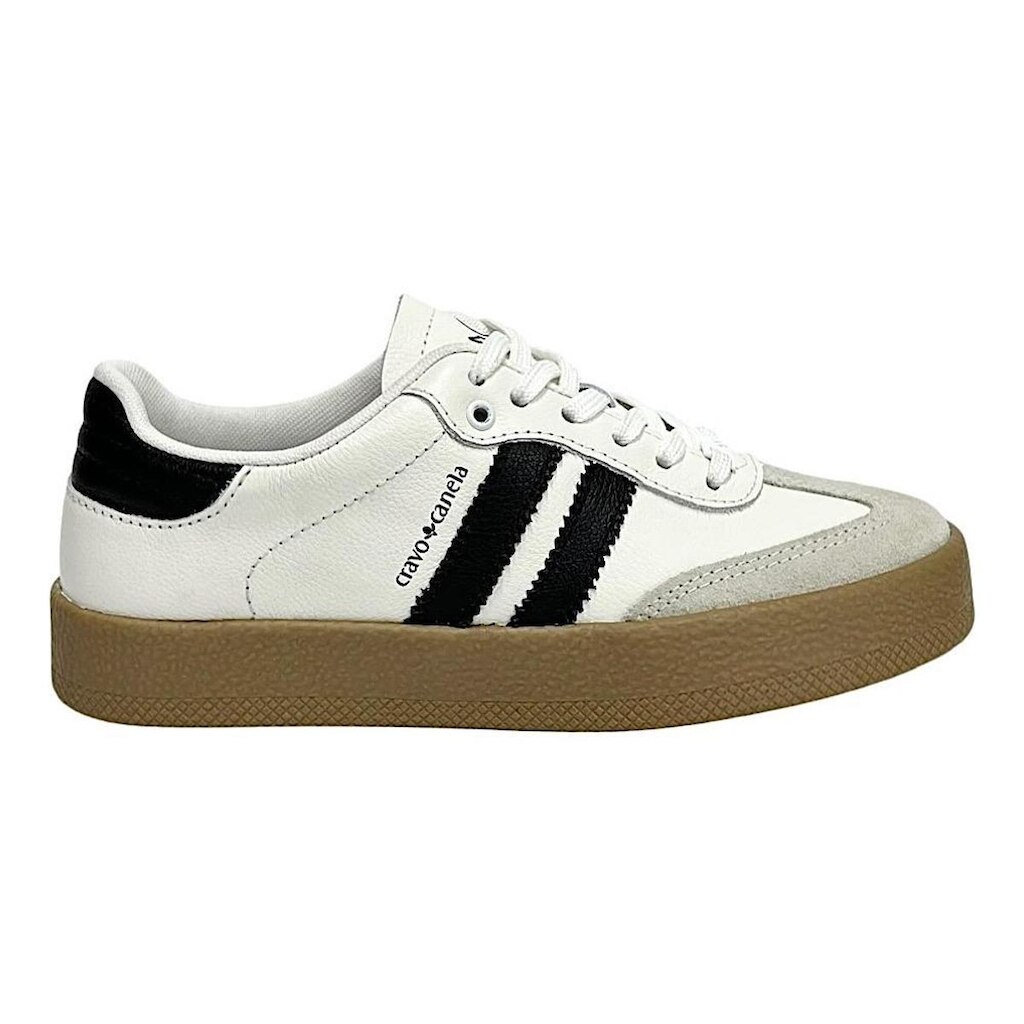 Tênis Cravo e Canela Flatform Thais 1573CC Couro Branco/Preto